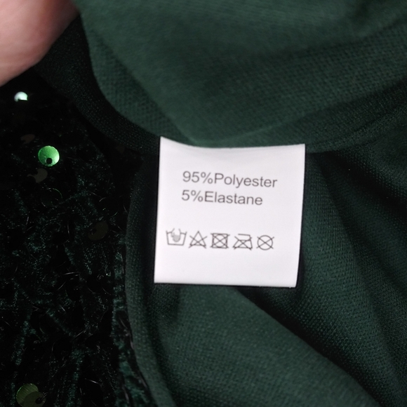 Dark Green Sparkly Sequinned Velour One Shoulder, Sexy Split Side Cocktail Dress - Picture 7 of 9